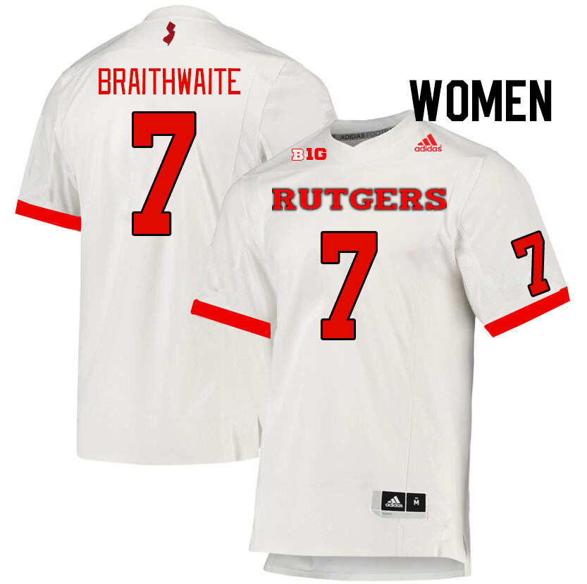 Women #7 Dylan Braithwaite Rutgers Scarlet Knights College Football Jerseys Stitched Sale-White